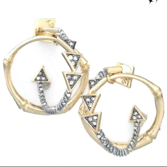 ALEXIS BITTAR • Gold & Silver Bamboo Crystal Double Hoop Orbiting Post Earrings - Picture 8 of 10